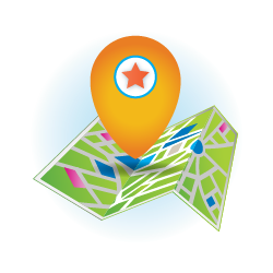 An illustration of a map with an orange marker with a star in the middle to demonstrate the location
